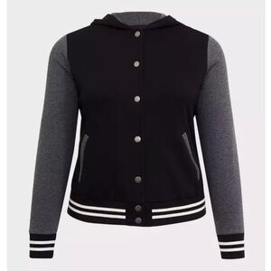 Torrid Black & Grey Varsity Hooded Bomber Jacket
